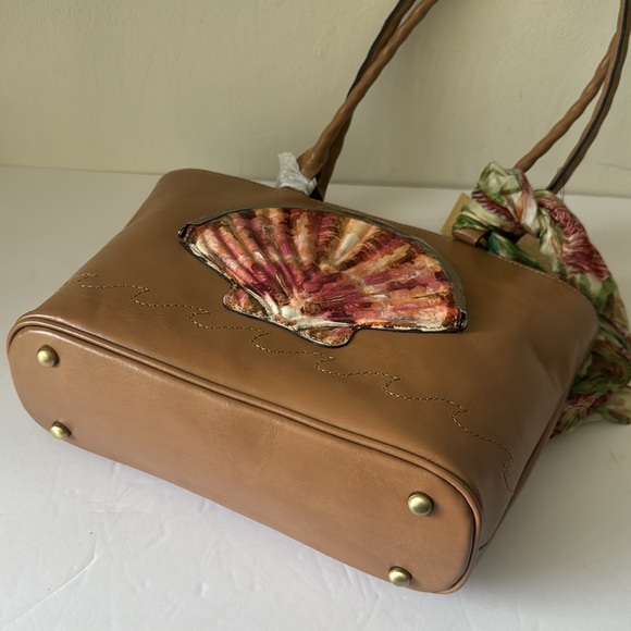 Patiricia Nash Zorita Tooled Seashell Tan Leather Shoulder Bag Scarf Naturale - Picture 14 of 15